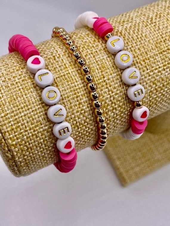 Personalized Mini Valentine's Day Heishi Bracelet Making Kit, Disc