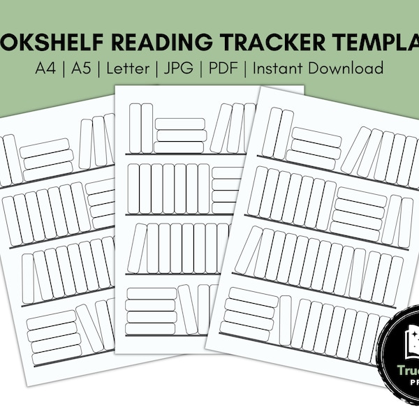 Bookshelf Reading Tracker Template | Journal Printable | 50 Books | Bookworm | Book Tracker