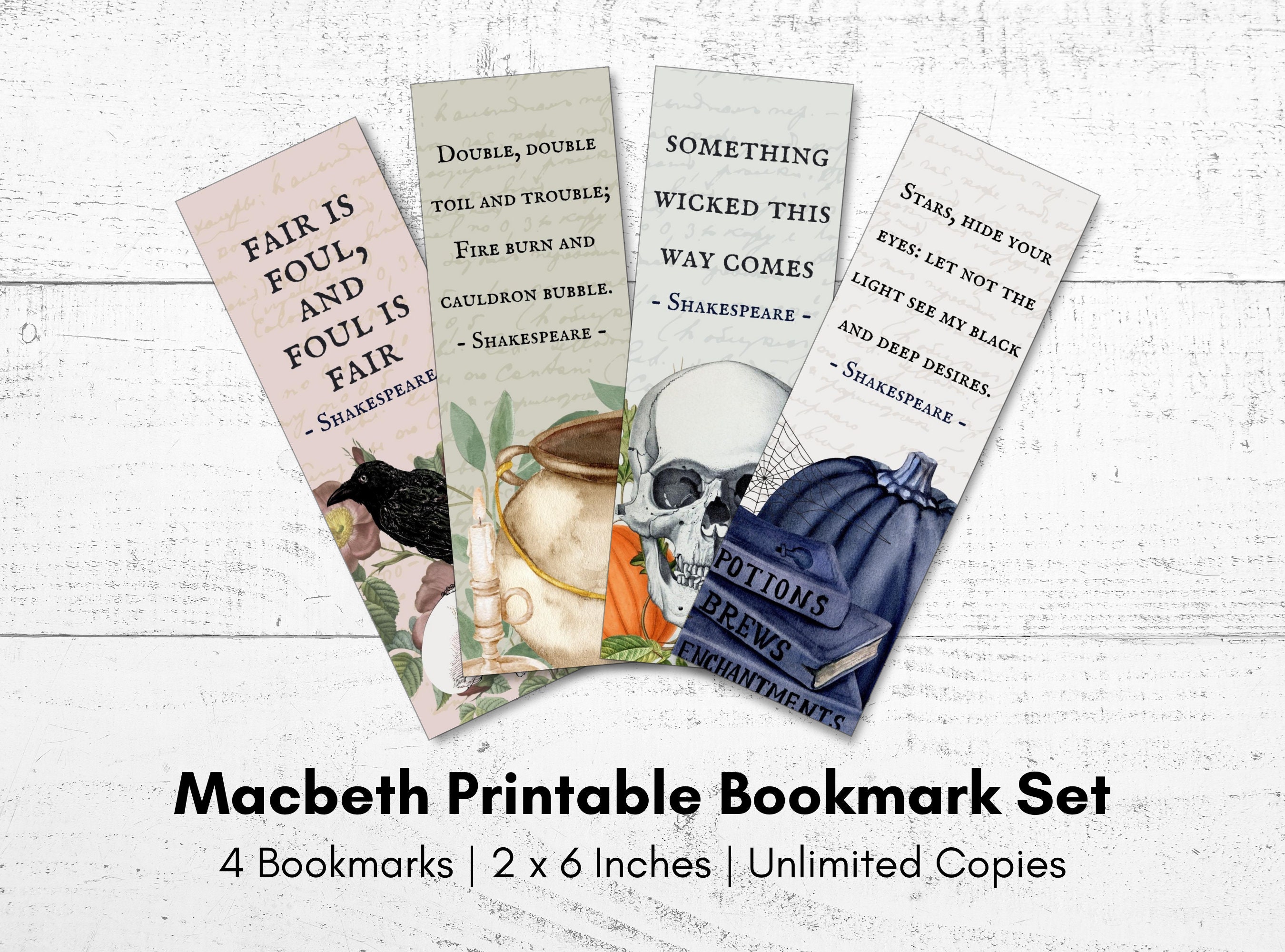 Macbeth Printable Bookmark Set Shakespeare Gift for Readers Bookish Accessories Digital Download ...