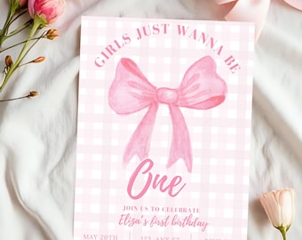 Girls Just Wanna Be One Birthday Invitation, Coquette Birthday: Canva Template