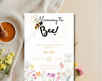 Mommy To Bee Baby Shower Invitation: Canva Template