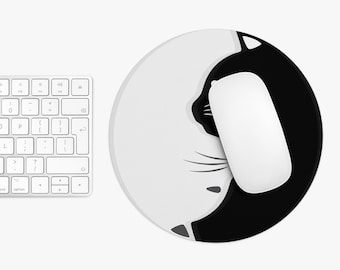 Black Cat / White Cat YIn Yang Mouse Pad, Cute Cat Office Gifts Coworkers, Zen Desk Decor for Cat Lovers, Kawaii Kittens Meditation Gift