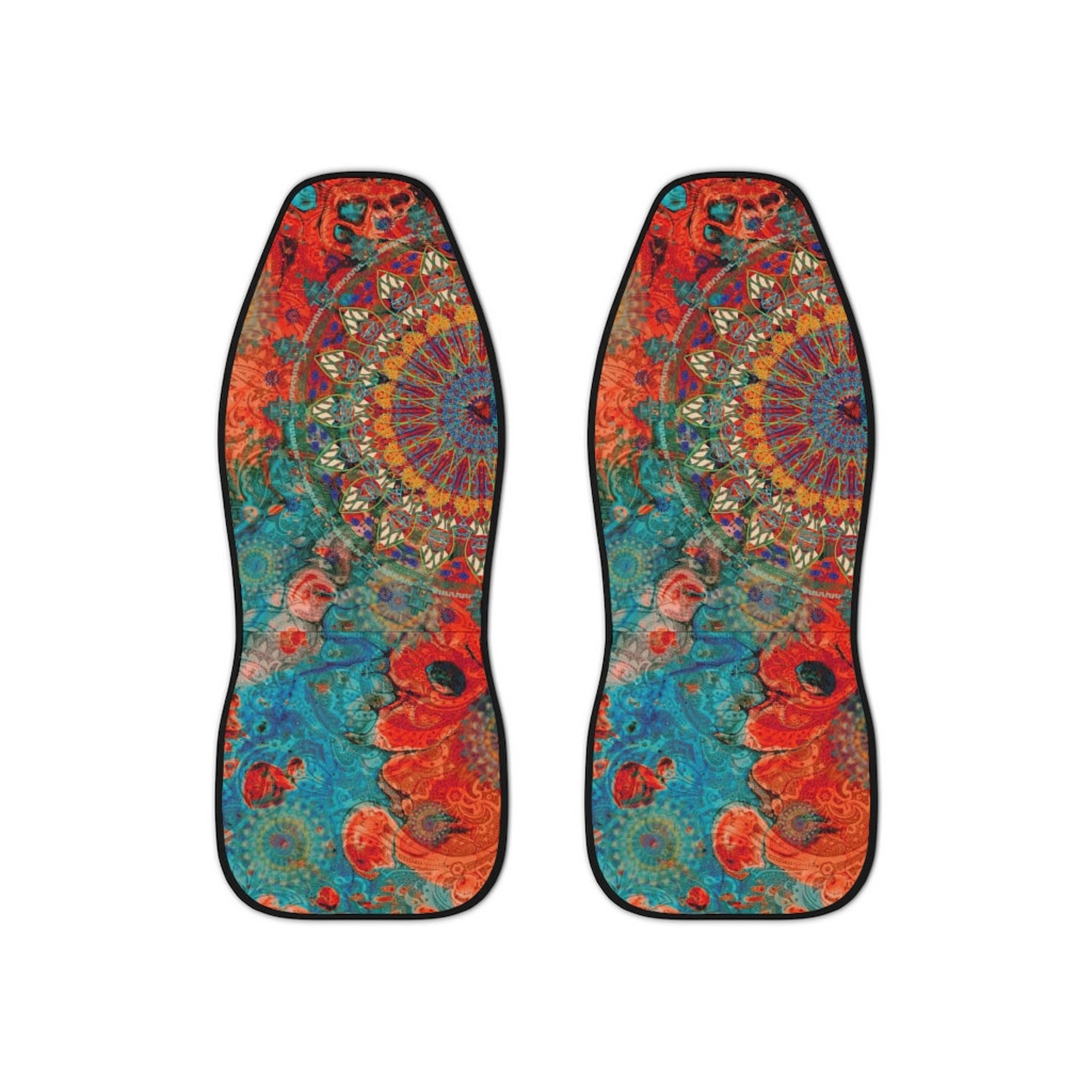 Discover Celestial Mandala Car Seat Covers Set of Two Rust Orange And Teal Boho Car