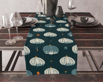 Pastel Pumpkin Table Runner, Navy Blue Table Top Decor, Modern Aesthetic Thanksgiving Table Runner for Dining Room Table