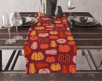 Retro Pumpkins Fall Table Runner in Rust Orange and Patel Pink, Primitive Thanksgiving Table Centerpiece, Autumn Home Decor