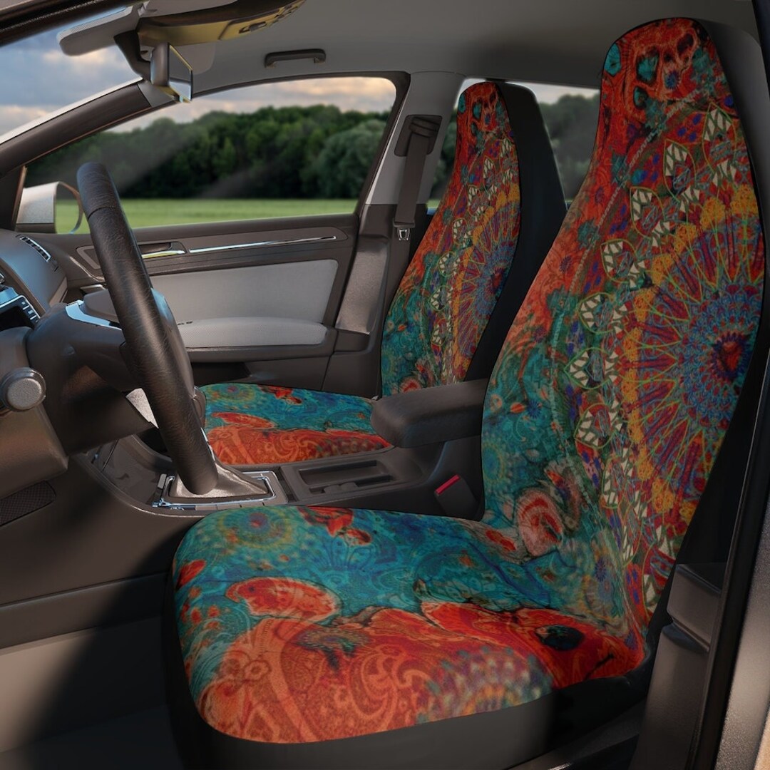 Boho Mandala Floral Print Car Seat Cover Front Seats Only Full Set