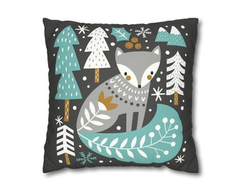 Scandi Fox Faux Suede Square Pillow Case