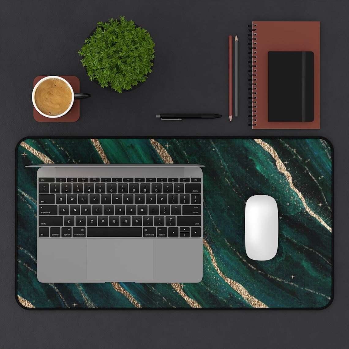 Marbled Emerald Green and Gold Desk Mat Luxury Office Etsy