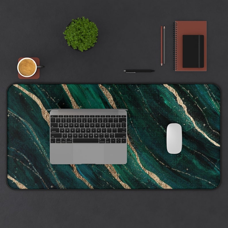 Marbled Emerald Green and Gold Desk Mat Luxury Office Etsy