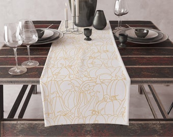 Luxury Modern Halloween Table Runner, Autunn Table Runner for Thanksgiving Dinner, White Minimalist Tablescape Decor