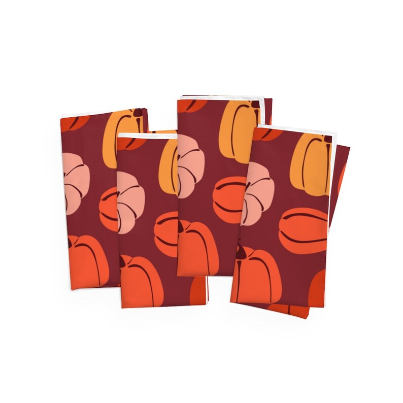 Thanksgiving Cloth Napkins, Set of Four, Burnt Orange and Pastel Pumpkins Fall Table Decor, Family Dinner Gift for Hostess image 4