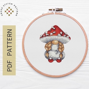 Gnome  Amanite Cross Stitch Pattern, Mushroom Counted Cross Stitch Pattern, Cross stitch Pattern DIY Embroidery, PDF Instant Download