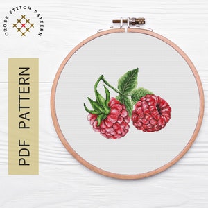 Raspberry Cross Stitch Pattern PDF, Embroidery Instant Download, Modern Embroidery, Easy Cross Stitch, Raspberry Wall Art