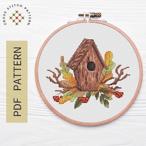 Bird house Cross Stitch Pattern, House Cross Stitch Pattern, Birdhouse Cross Stitch, Autumn Cross Stitch Pattern, Instant Download PDF