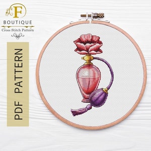 Perfumes Cross Stitch Pattern, Bottle Flowers Counted Cross Stitch, Perfume Bottle Modern Decor, Embroidery Needlepoint Сhart