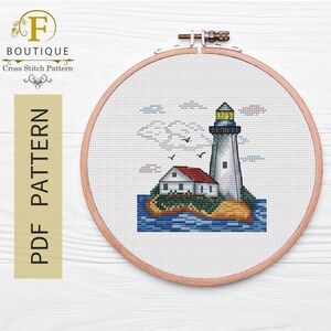 Lighthouse Cross Stitch Pattern, House Watercolor Cross Stitch Pattern, Clam Cross Stitch Pattern, Ocean Cross Stitch PDF Download