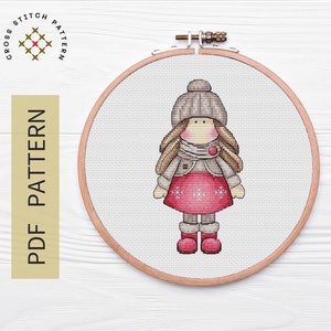 Doll Cross Stitch Pattern Cute Doll Winter Cross Stitch Girl Cross Stitch Pattern Instant Download PDF