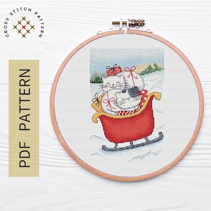 Weihnachtskatzen Kreuzstich Muster PDF, Frohe Weihnachten Muster, Süße Katzen Kreuzstich, Urlaub Winter Dekor Design PDF Datei