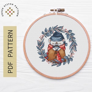 Bear Cross Stitch Pattern PDF, Animal Counted Cross Stitch Pattern, Cute Bear Cross Stitch, Winter Cross Stitch Instant Download