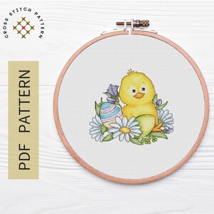 Easter Chicken Cross Stitch Pattern PDF, Easter Embroidery Pattern PDF, Modern cross stitch, Pdf Pattern
