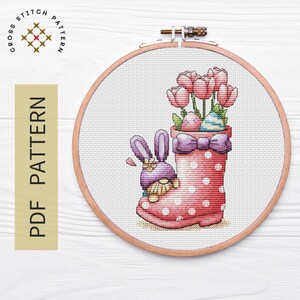 Happy Easter Cross Stitch Pattern PDF, Easter Flowers Cross Stitch Pattern, Easter Eggs Cross Stitch Pattern, Spring Cross Stitch