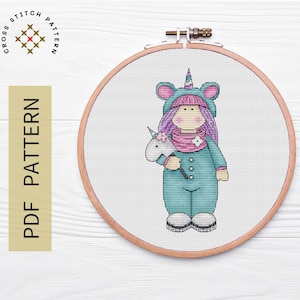 Doll Unicorn Cross Stitch Pattern PDF, Cute Doll  Cross Stitch Pattern, Unicorn Cross Stitch Chart Needlepoint Pattern Embroidery