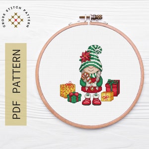 Gnome Cross Stitch Pattern PDF, Christmas Gnome Counted Cross Stitch Pattern, Christmas cross stitch, PDF Instant Download