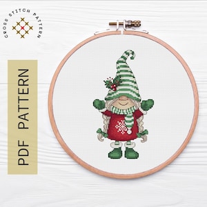 Gnome Cross Stitch Pattern, Christmas Gnome Counted Cross Stitch Pattern, Christmas cross stitch, PDF Instant Download