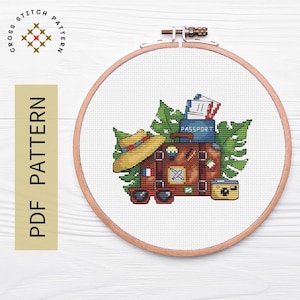 Travel Cross Stitch Pattern PDF, Suitcase Travel Cross Stitch, Vintage Travel Modern Cross Stitch, Easy Cross Stitch Travel