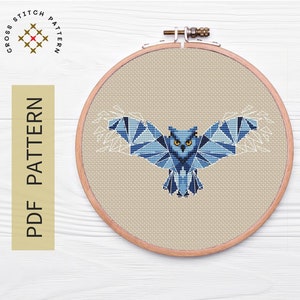 Owl Polygonal Cross Stitch Pattern PDF, Bird Cross Stitch Pattern PDF, Pattern Instant Download, Owl Cross Stitch DIY