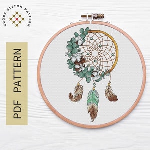 Dream Catcher Cross Stitch Pattern, BOHO Dream Catcher, Cross Stitch Feather, BOHO Cross Pattern, Bohemian Feathers, Modern Cross Stitch