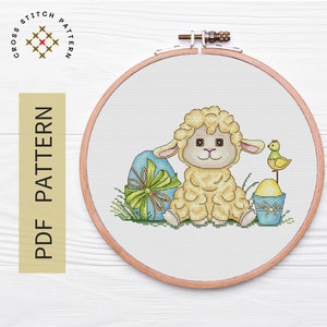 Easter Lamb Cross Stitch Pattern PDF, Easter Embroidery Pattern PDF, Modern cross stitch, Pdf Pattern