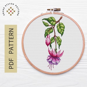Fuchsia kruissteekpatroon, modern decor witroze bloem, geweldige kruissteek, borduursteekpatroon, kruissteek bloemen
