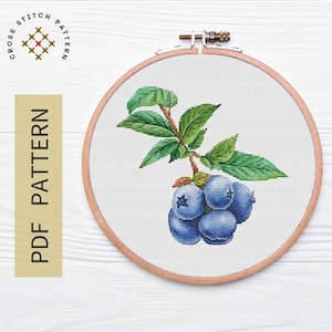 Blueberry Cross Stitch Pattern PDF, Blueberry Embroidery, Fruit Cross Stitch Modern Cross Stitch, Easy Counted Cross Stitch