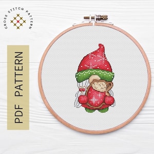 New Year Gnome Christmas Cross Stitch Pattern Hand embroidery Design Beginner Needlepoint Scheme Christmas Gnomes Cross Stitch