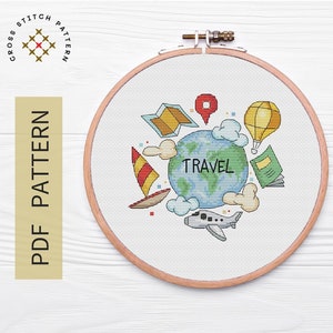 Travel Cross Stitch Pattern PDF, Cross Stitch Embroidery, Cross Stitch Embroidery, Modern Cross Stitch, Easy Cross Stitch Travel