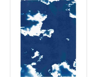 Arte de impresión de cianotipia - Arte de pared blanco y azul - Nubes - Impresiones de arte premium - 8x10 Solo arte de pared Decoración del hogar
