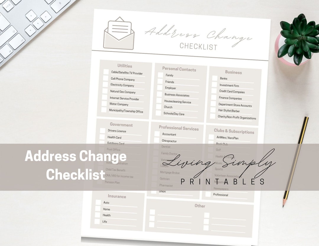 Address Change Checklist PDF Neutral Instant Download Etsy