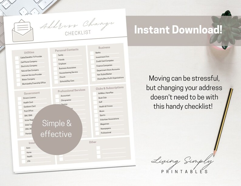 Address Change Checklist PDF Neutral Instant Download Etsy