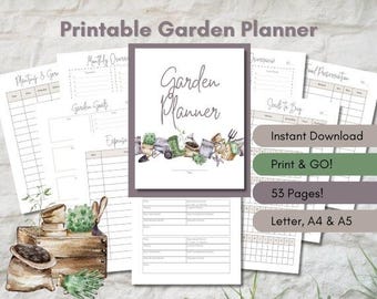Planificador de jardinería imprimible, registro de jardinería, diario de jardinería, organizador de jardinería, carpeta de jardinería, libro de jardinería, plantación // Descarga instantánea