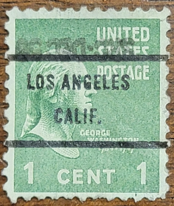 Rare 1 Cent George Washington Stamp 1938 Green With Los Angeles  display picture 1