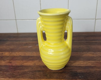 Vintage USA Pottery Bright Yellow Bud Vase, Early Midcentury Ceramic Vessel, Art Deco Style, Possible McCoy or Shawnee, Collectible, Ribbed