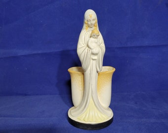 Vintage Madonna and Child Ceramic Planter: Florart Religious Vase