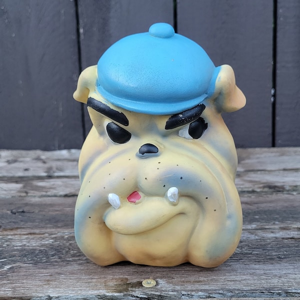 Vintage Eastern Moulded Products Rubber Bulldog Head Squeaky Toy,  Metal "Whistle Disk" Squeaker, Made in USA, Midcentury Kitsch, Nostalgia