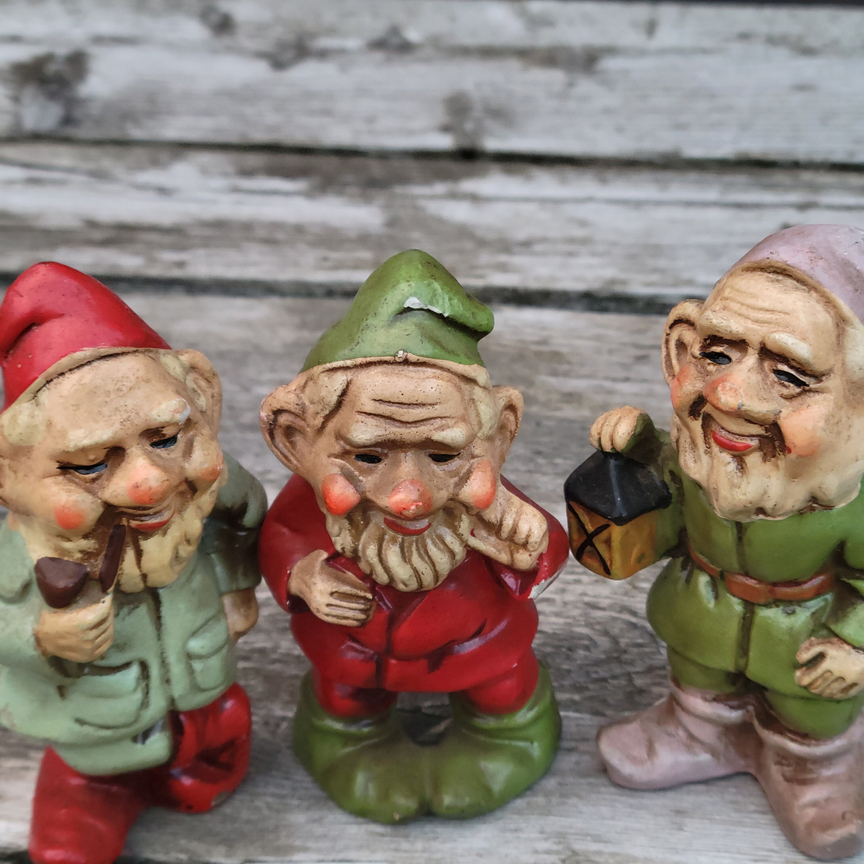 Vintage Papier Mache Gnomes: Handpainted Elf Figurines, Made in