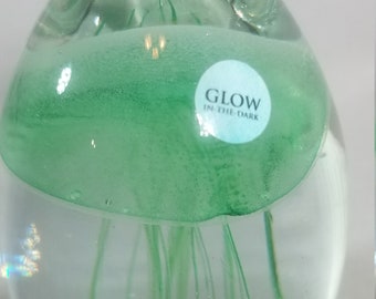 Dynasty Gallery Jellyfish Paperweight, Glow in the Dark Glass Jellyfish, Handcrafted Blown Glass Sculpture, Green Free Floating Jellyfish