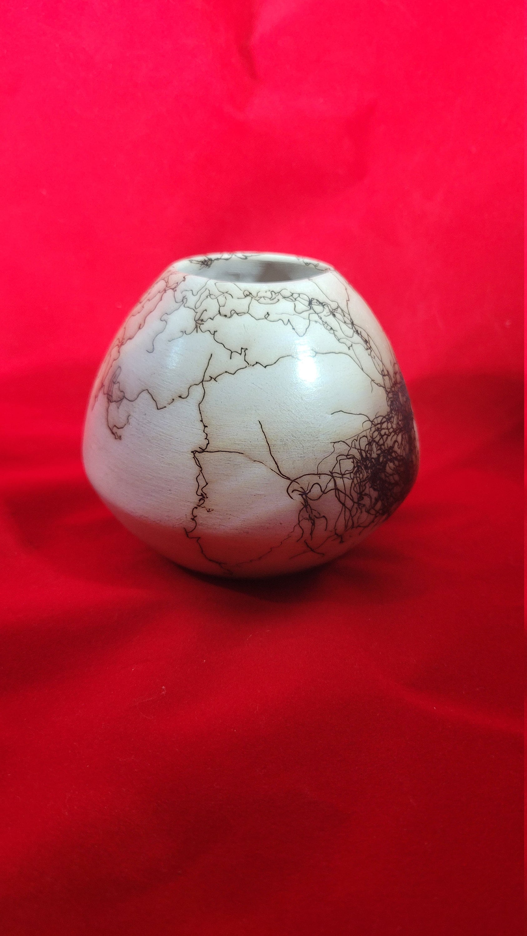 Vintage Navajo Horse Hair Fired Pottery With Turquoise Gem Etsy