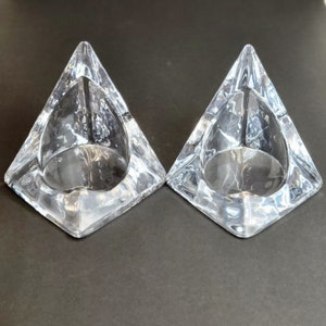 Vintage Nybro Ice Glass Candleholders, Set of 2, Made in Sweden by Tord Kjellstrom, 1970&#39;s  Midcentury Art Glass,  Pair of Bookends, HEAVY