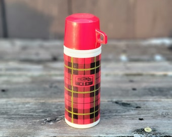 Vintage Avon Thermos Bottle: Wild Country Cologne, Tartan Plaid Decor