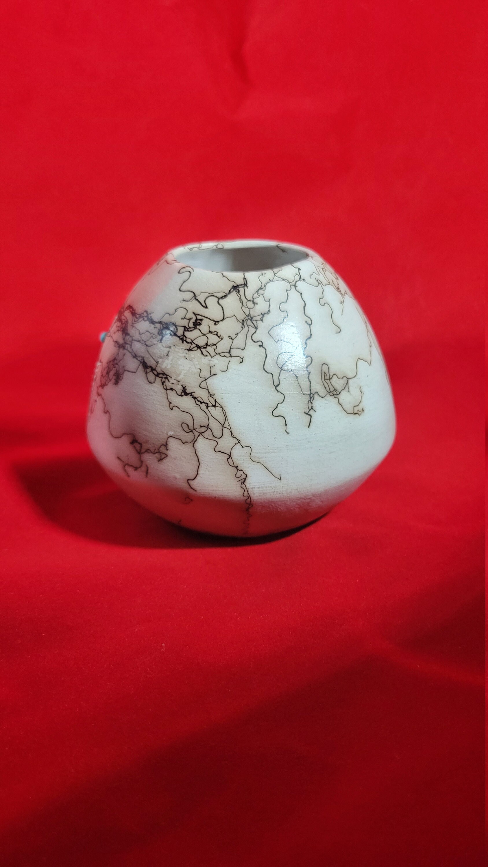 Vintage Navajo Horse Hair Fired Pottery With Turquoise Gem Stone Etsy